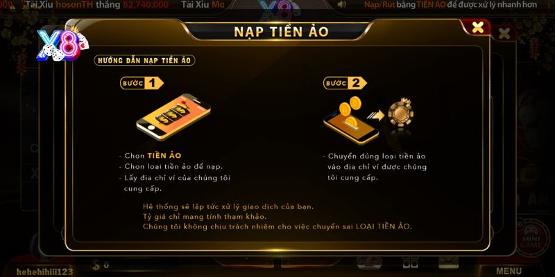 Cách phương thức nạp tiền X8 đơn giản