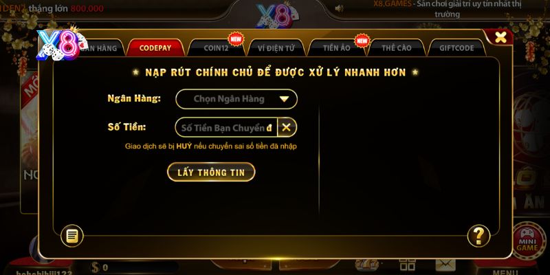 Nạp tiền X8