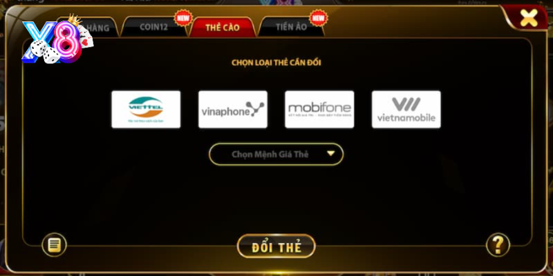 Rút tiền X8 bằng cách đổi thẻ cào