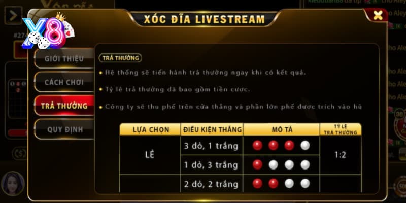 Cách thức trả thưởng của sảnh Xóc Đĩa X8 bạn cần nắm